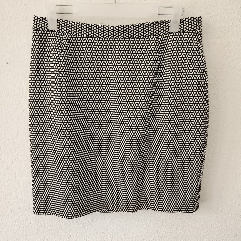 LK Bennett London Pencil Skirt Womens 10 Black Cream Polka Dot Lined